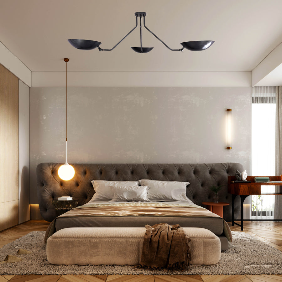 Mid-Century Modern Brass Chandelier | Customizable Flush-Mount Ceiling Light 3-Arm Adjustable Light Fixture - 32385