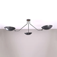 Mid-Century Modern Brass Chandelier | Customizable Flush-Mount Ceiling Light 3-Arm Adjustable Light Fixture - 32385