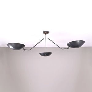 Mid-Century Modern Brass Chandelier | Customizable Flush-Mount Ceiling Light 3-Arm Adjustable Light Fixture - 32385