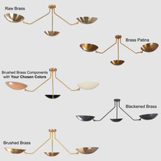 Mid-Century Modern Brass Chandelier | Customizable Flush-Mount Ceiling Light 3-Arm Adjustable Light Fixture - 32385