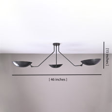 Mid-Century Modern Brass Chandelier | Customizable Flush-Mount Ceiling Light 3-Arm Adjustable Light Fixture - 32385