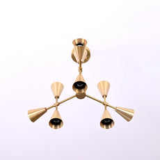 Industrial Brass Made, 9 Lights Brass Pendant Lamp 1950s Mid Century Modern Altona Sputnik Chandelier Light Fixture Ceiling Designer Atomic Age Design Barebulb