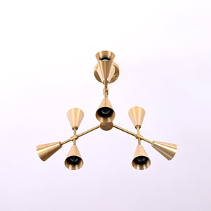 Industrial Brass Made, 9 Lights Brass Pendant Lamp 1950s Mid Century Modern Altona Sputnik Chandelier Light Fixture Ceiling Designer Atomic Age Design Barebulb