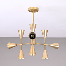Industrial Brass Made, 9 Lights Brass Pendant Lamp 1950s Mid Century Modern Altona Sputnik Chandelier Light Fixture Ceiling Designer Atomic Age Design Barebulb
