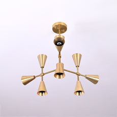 Industrial Brass Made, 9 Lights Brass Pendant Lamp 1950s Mid Century Modern Altona Sputnik Chandelier Light Fixture Ceiling Designer Atomic Age Design Barebulb