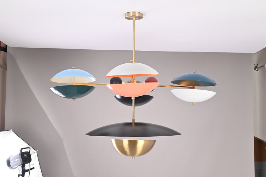 Mid-Century Modern ColorfBrass Chandelier – Customizable Contemporary Ceiling Light Fixture - 32389