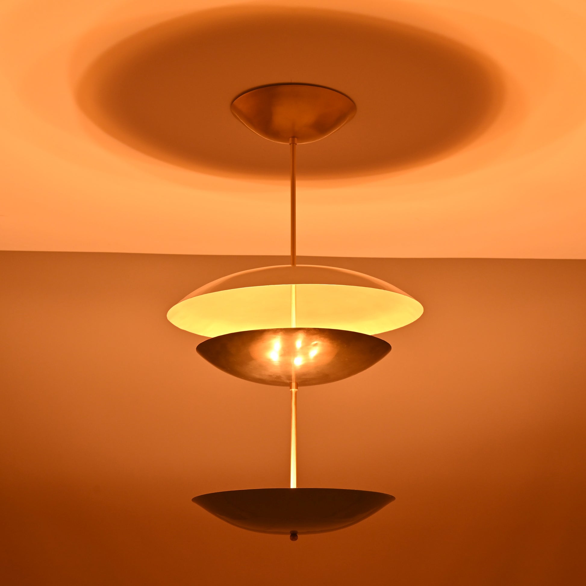 6 Lights Brass Disc Fountain Ceiling Pendant Lamp Raw Brass Finish Uplifting Light by Brass Leaf Studio 32392