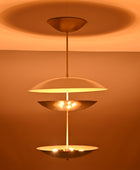 6 Lights Brass Disc Fountain Ceiling Pendant Lamp Raw Brass Finish Uplifting Light by Brass Leaf Studio 32392