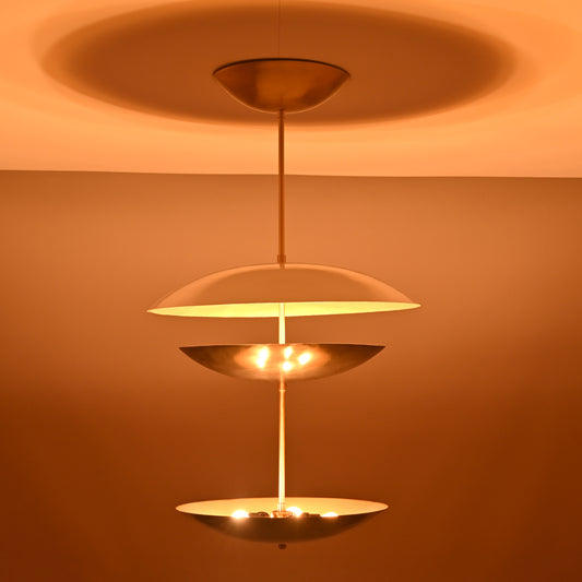 6 Lights Brass Disc Fountain Ceiling Pendant Lamp Raw Brass Finish Uplifting Light by Brass Leaf Studio 32393