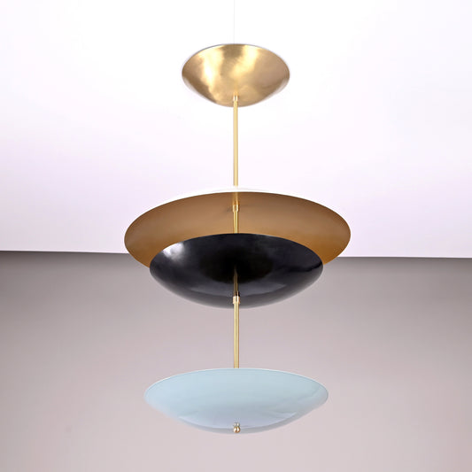 6 Lights Brass Disc Fountain Ceiling Pendant Lamp Raw Brass Finish Uplifting Light by Brass Leaf Studio 32393