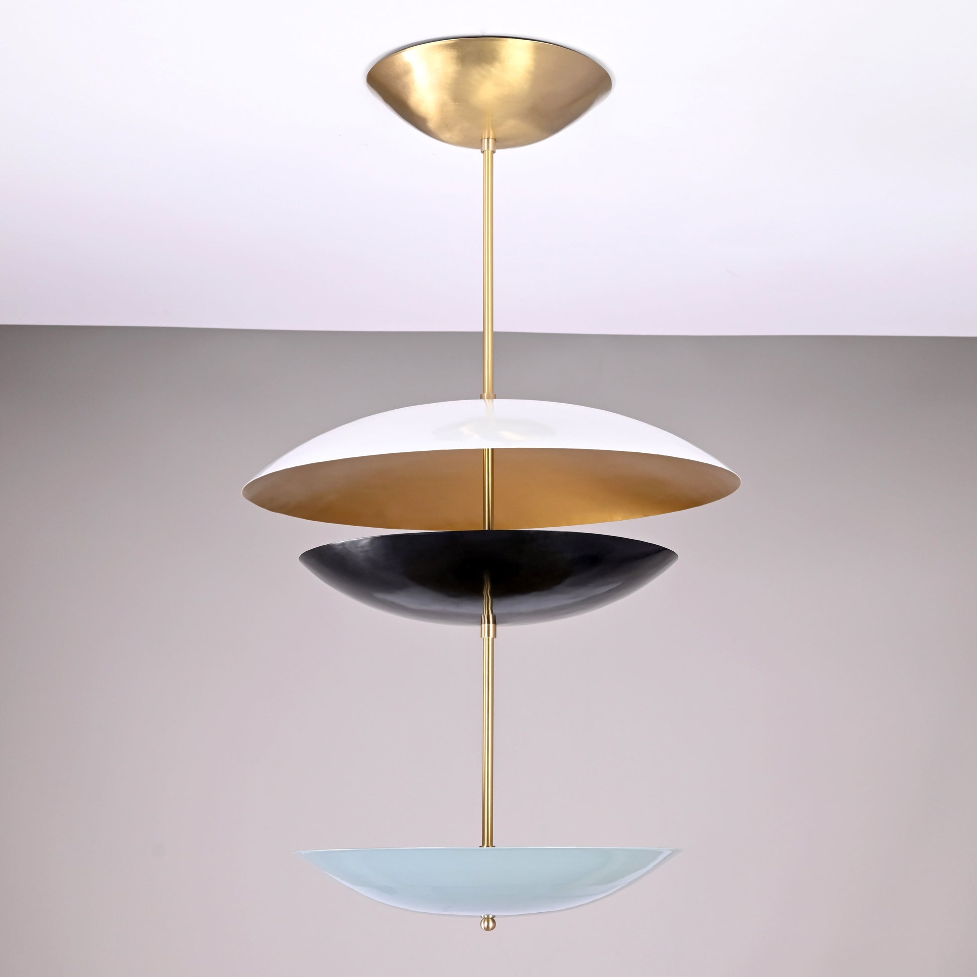 6 Lights Brass Disc Fountain Ceiling Pendant Lamp Raw Brass Finish Uplifting Light by Brass Leaf Studio 32392