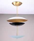 6 Lights Brass Disc Fountain Ceiling Pendant Lamp Raw Brass Finish Uplifting Light by Brass Leaf Studio 32392