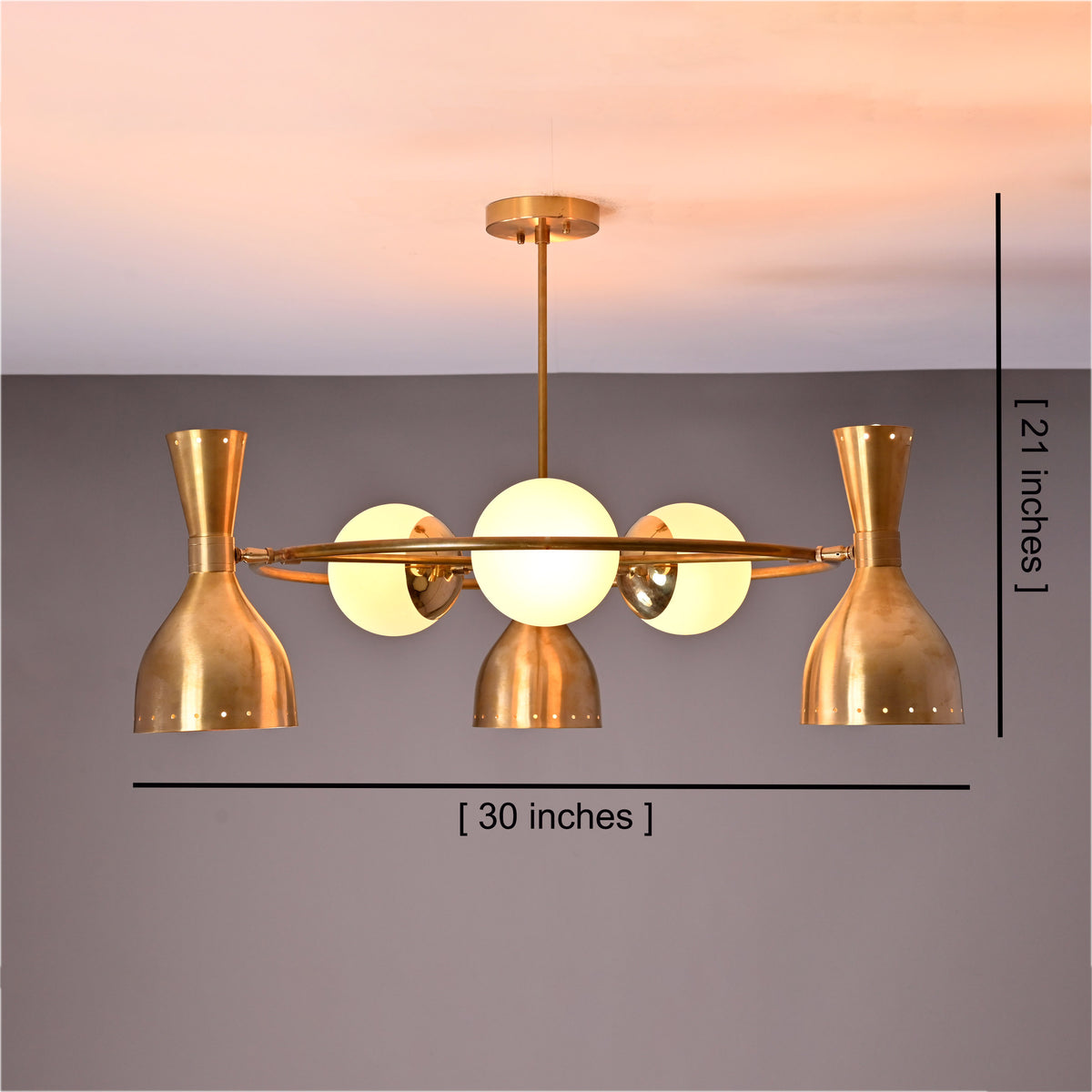 Diabolo Brass Chandelier | Two-Way Ceiling Light | Mid-Century Modern Pendant | Customizable Finish |  - 32395