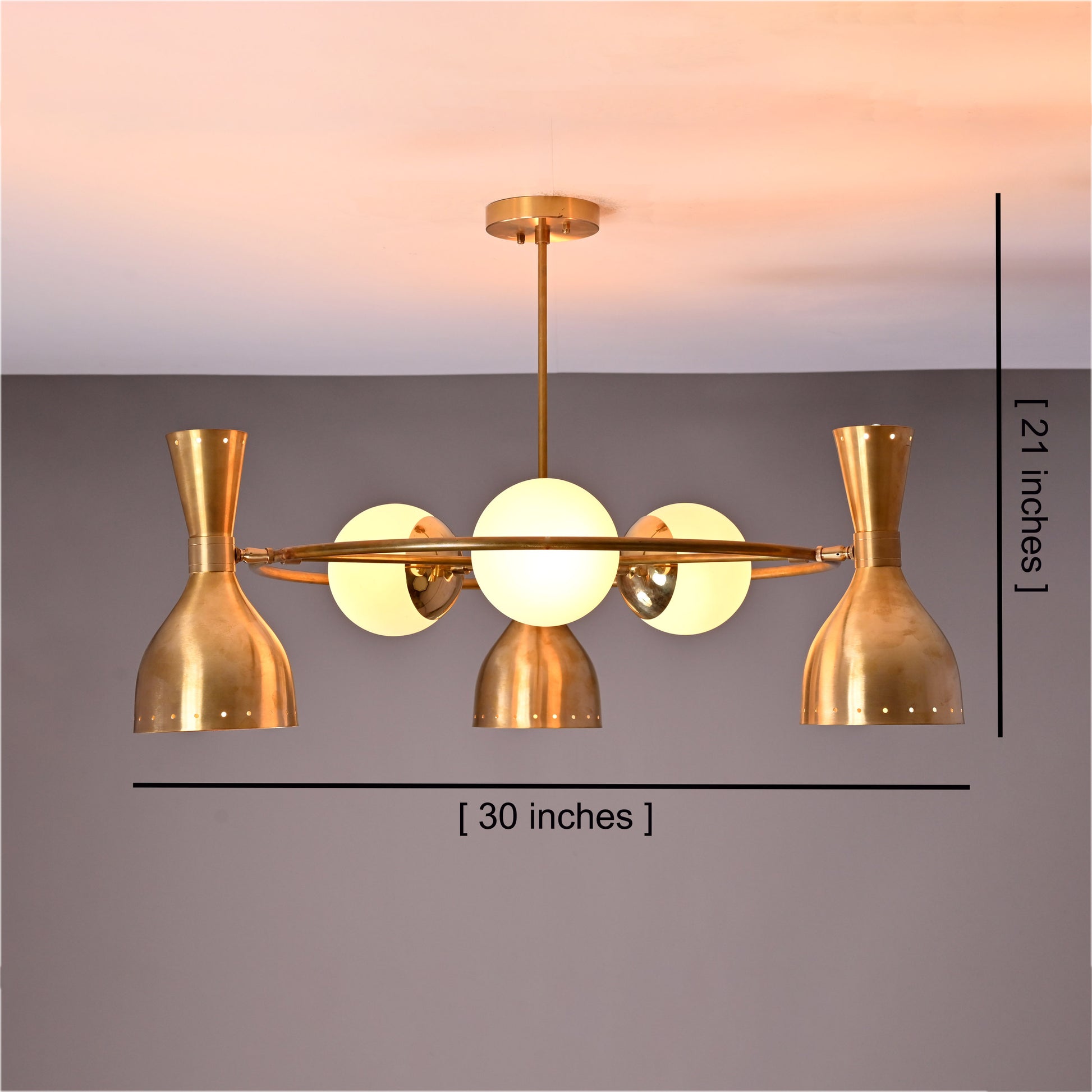 Modern Brass Pendant Light Art Deco Lamp Branch Staircase Chandelier Globe Chandelier Large 30" wide 32395