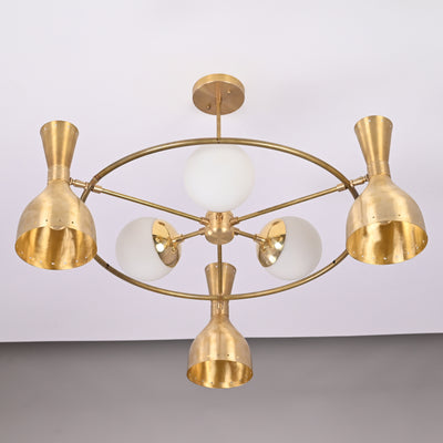 Diabolo Brass Chandelier | Two-Way Ceiling Light | Mid-Century Modern Pendant | Customizable Finish |  - 32395