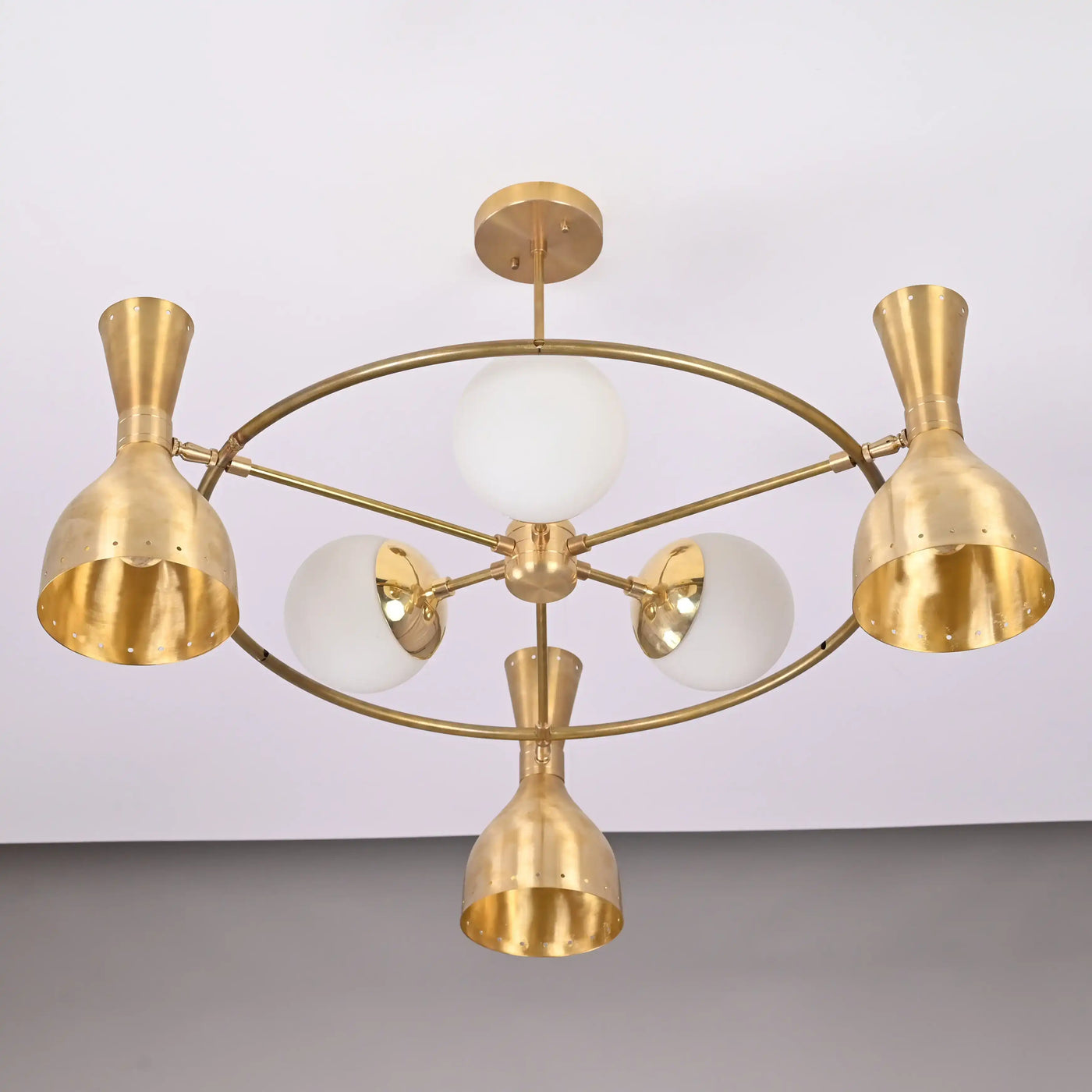 Diabolo Brass Chandelier | Two-Way Ceiling Light | Mid-Century Modern Pendant | Customizable Finish |  - 32395