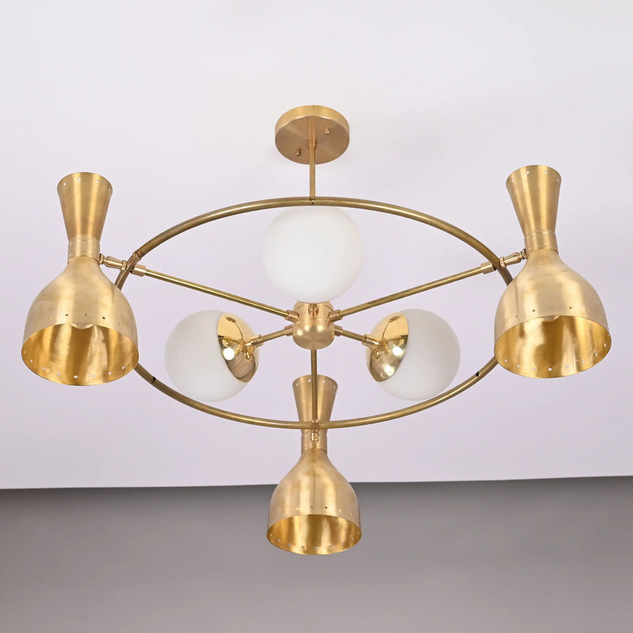 Diabolo Brass Chandelier | Two-Way Ceiling Light | Mid-Century Modern Pendant | Customizable Finish |  - 32395