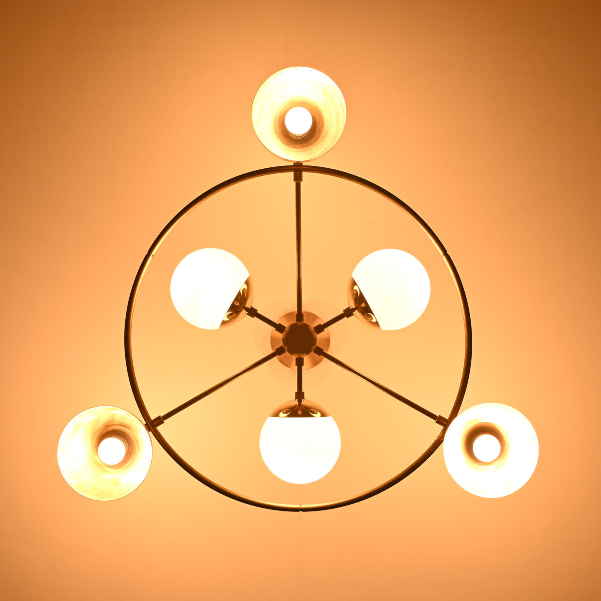 Diabolo Brass Chandelier | Two-Way Ceiling Light | Mid-Century Modern Pendant | Customizable Finish |  - 32395