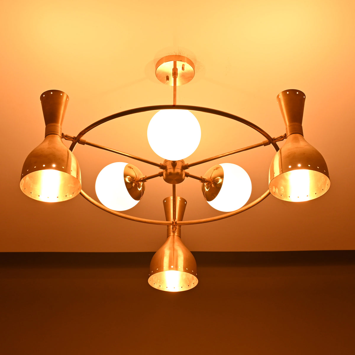 Diabolo Brass Chandelier | Two-Way Ceiling Light | Mid-Century Modern Pendant | Customizable Finish |  - 32395