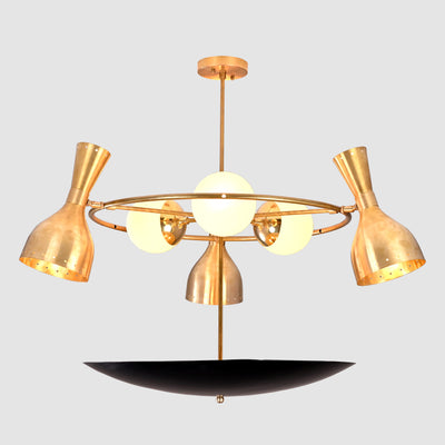 Mid-Century Custom Brass Chandelier – Handmade Ceiling Light Fixture - 32397