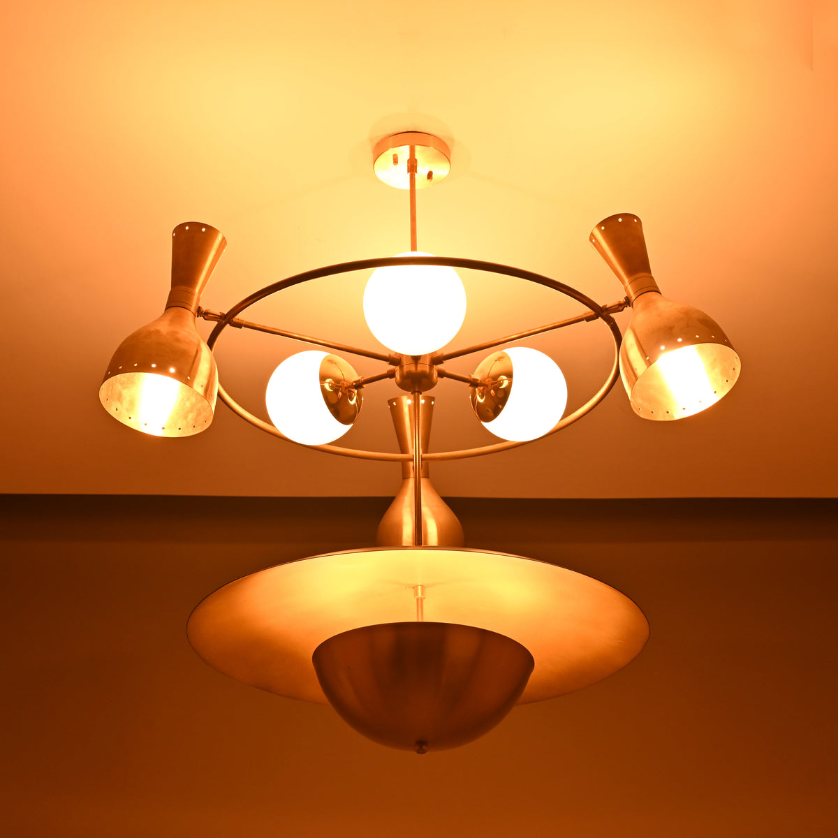 Mid-Century Modern Brass Chandelier – Customizable Ceiling Light Fixture - 32398