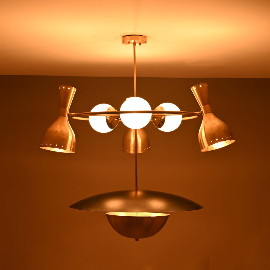 Mid-Century Modern Brass Chandelier – Customizable Ceiling Light Fixture - 32398