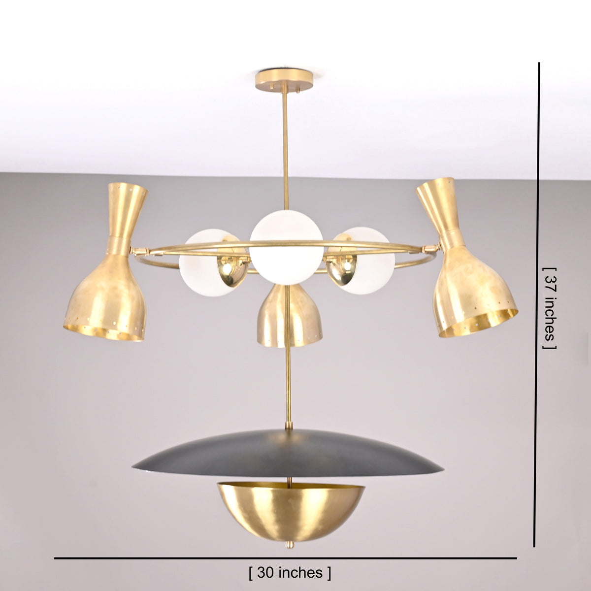 Mid-Century Modern Brass Chandelier – Customizable Ceiling Light Fixture - 32398