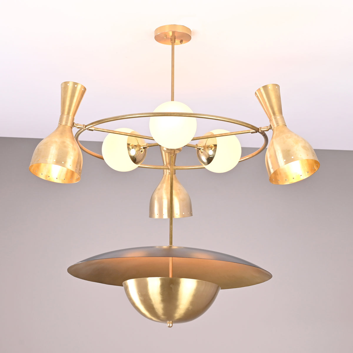 Mid-Century Modern Brass Chandelier – Customizable Ceiling Light Fixture - 32398