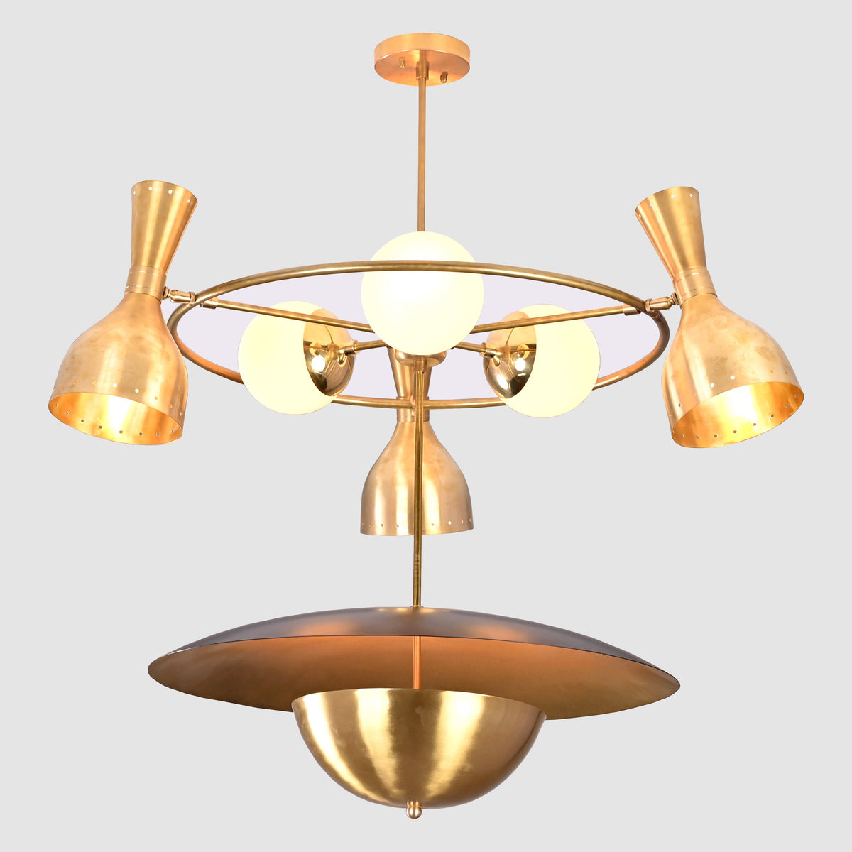 Mid-Century Modern Brass Chandelier – Customizable Ceiling Light Fixture - 32398
