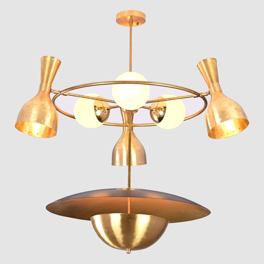 Mid-Century Modern Brass Chandelier – Customizable Ceiling Light Fixture - 32398