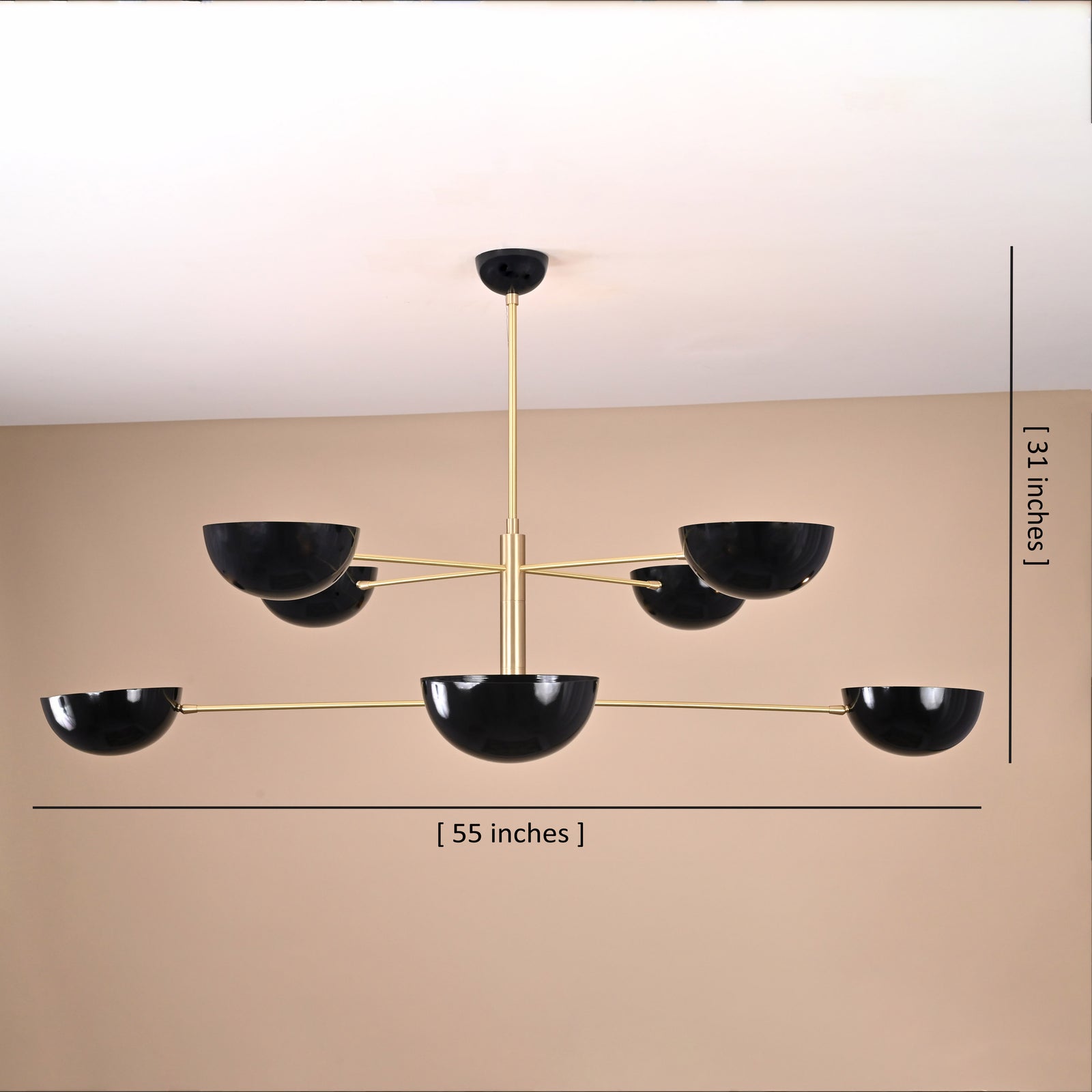 Size guide for 8 Lights Raw Brass Large Pendant – Modern Industrial Chandelier with Black Bowl Shades by Brass Leaf Studio 32443