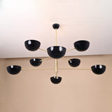 8-Light Raw Brass Chandelier with Black Bowl Shades – Modern Industrial Ceiling Light by Brass Leaf Studio