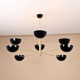 Modern 8-Light Brass Pendant with Black Shades – Sculptural Minimalist Ceiling Fixture
