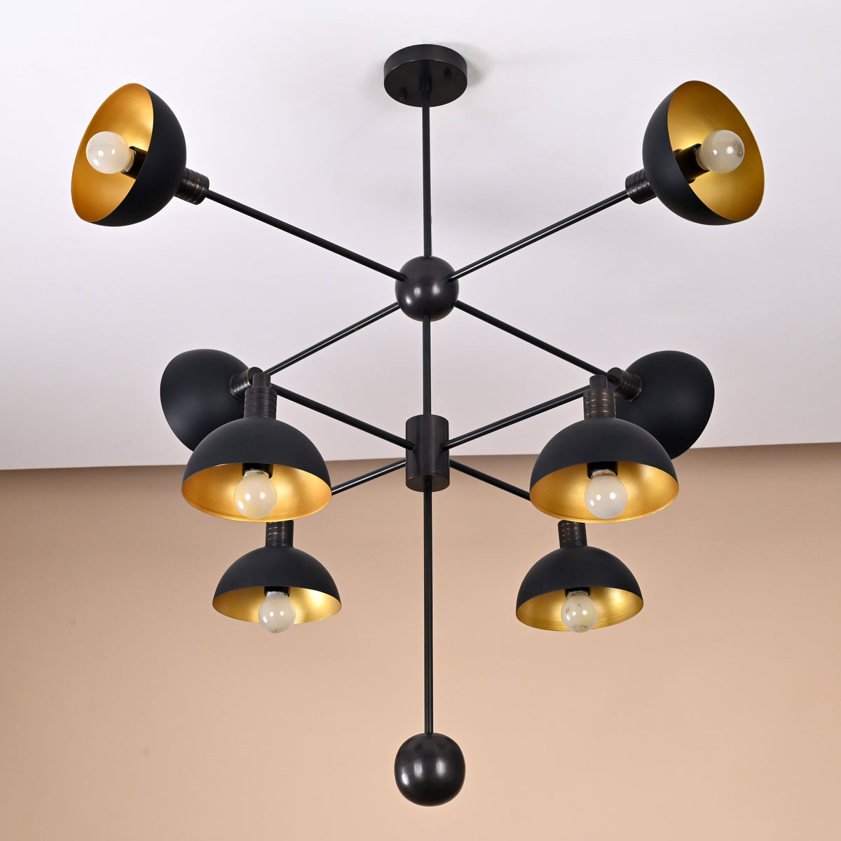 8-Light Black and Gold Brass Pendant – Modern Geometric Industrial Ceiling Light