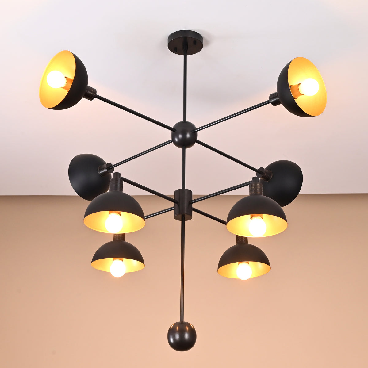 8-Light Black and Gold Brass Pendant – Contemporary Industrial Ceiling Fixture by Brass Leaf Studio