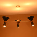Illuminated 6-Light Brass Cone Chandelier – Warm Ambient Glow in Matte Black & Brass