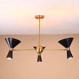 6-Light Cone Shade Brass Pendant – Mid-Century Style Ceiling Light Fixture
