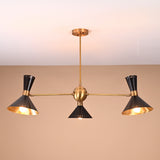 6-Light Black and Brass Cone Pendant – Mid-Century Modern Chandelier by Brass Leaf Studio