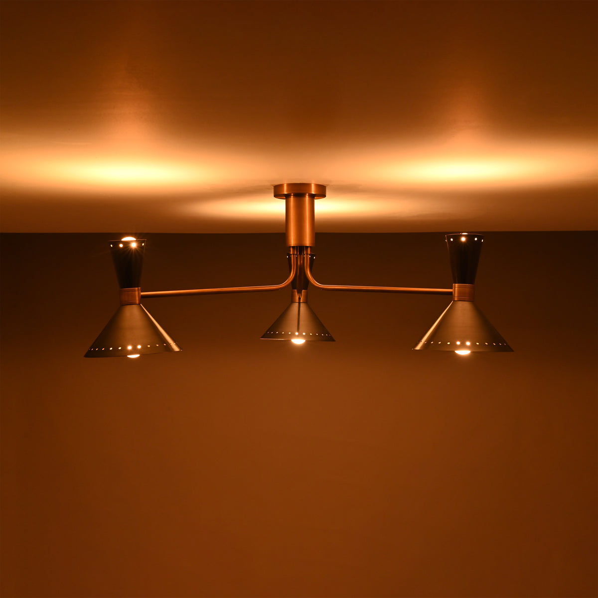 6-Light Brass & Black Cone Shade Flushmount – Modern Ceiling Light 32460