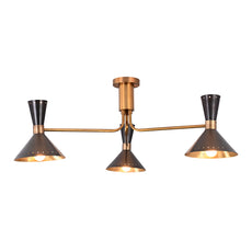 Modern Brass Flush Mount Ceiling Lamp | Customizable Mid-Century Modern Chandelier - 32460