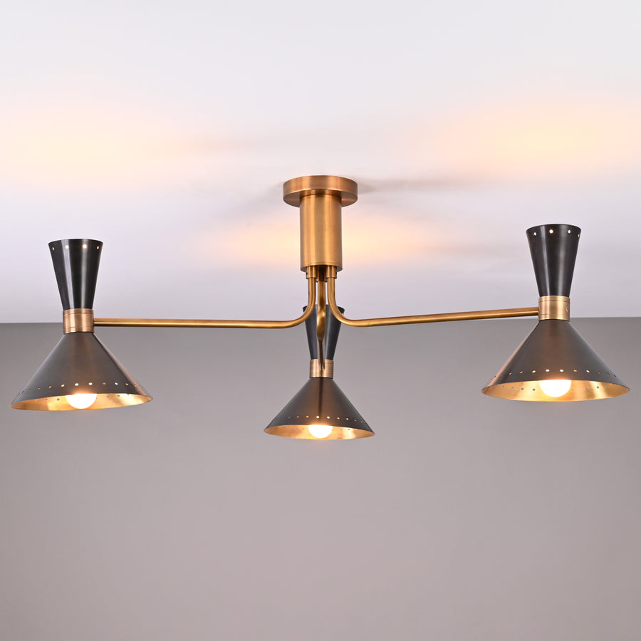 6-Light Brass & Black Cone Shade Flushmount – Modern Ceiling Light 32460