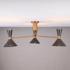 Modern Brass Flush Mount Ceiling Lamp | Customizable Mid-Century Modern Chandelier - 32460
