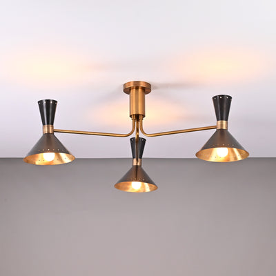 Modern Brass Flush Mount Ceiling Lamp | Customizable Mid-Century Modern Chandelier - 32460