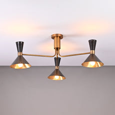 Modern Brass Flush Mount Ceiling Lamp | Customizable Mid-Century Modern Chandelier - 32460