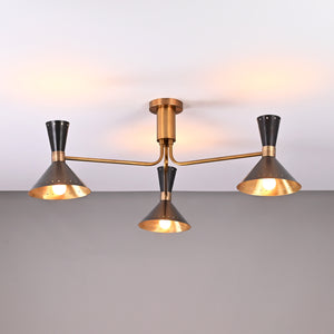 Modern Brass Flush Mount Ceiling Lamp | Customizable Mid-Century Modern Chandelier - 32460