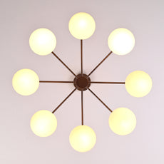 8-Arm Brass Chandelier with Opal Glass Globes Industrial Modern Ceiling Light 30