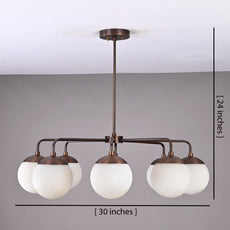 8-Arm Brass Chandelier with Opal Glass Globes Industrial Modern Ceiling Light 30