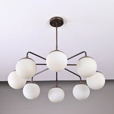 8-Arm Brass Chandelier with Opal Glass Globes Industrial Modern Ceiling Light 30