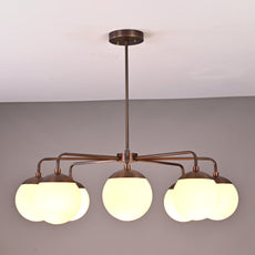 8-Arm Brass Chandelier with Opal Glass Globes Industrial Modern Ceiling Light 30