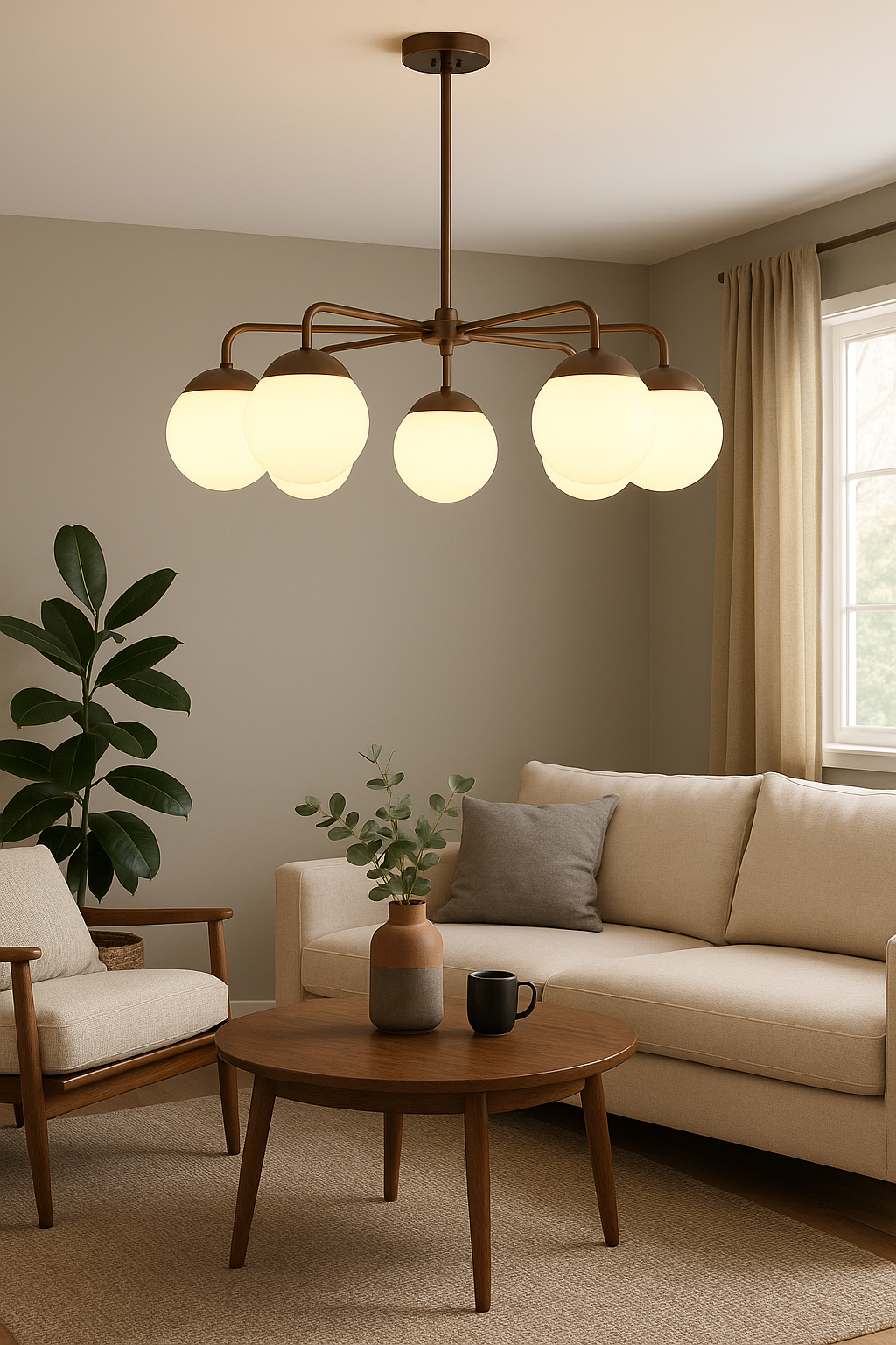 Modern Brass Chandelier – Customizable Mid-Century Ceiling Light - 32465